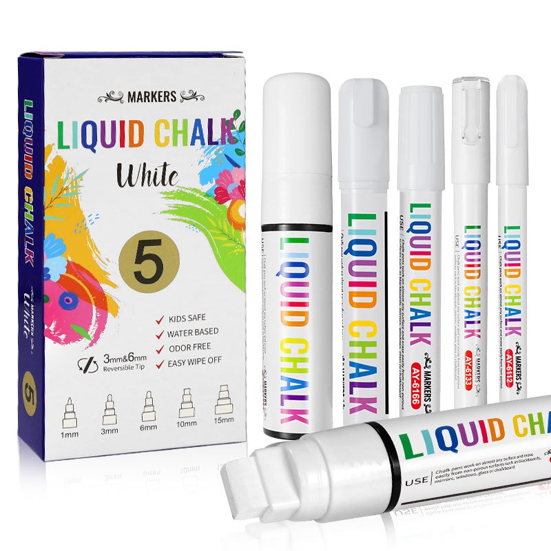 Whiteboard Marker Set - 5 ชิ้น/เซ็ตสีขาวเครื่องหมายชอล์ก Liquid Chalkboard Markers,สีขาว Liquid