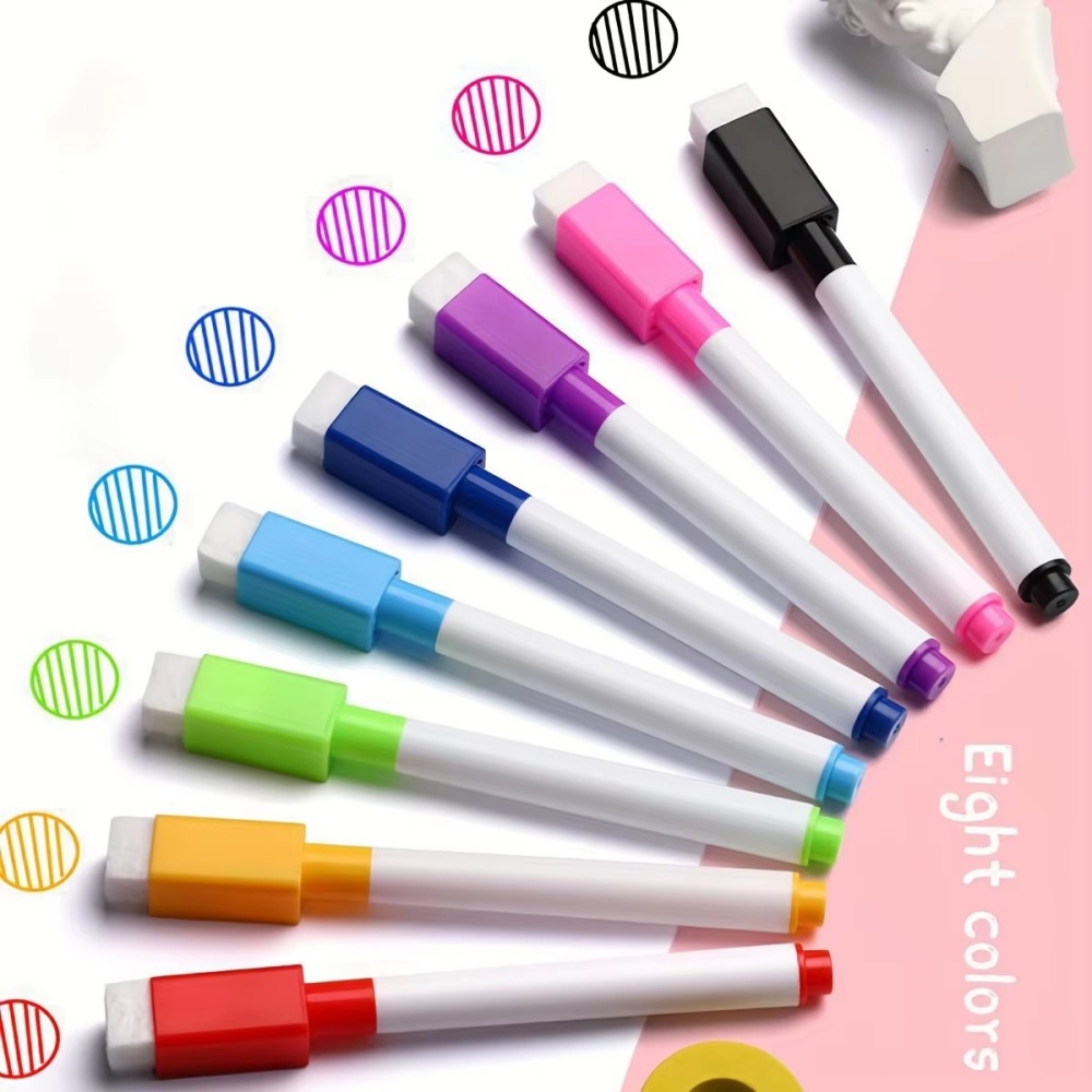 Whiteboard Marker Set - ปากกาไวท์บอร์ดลบได้ 8 สี พร้อมยางลบ ปลอดภัยสำหรับเด็ก ใช้เขียนกราฟฟิตี